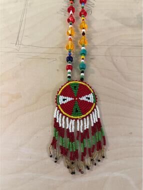 Vintage beaded Native American medallion Navajo necklace